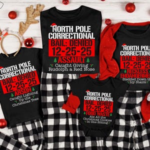 North Pole Correctional Facility Christmas Shirts, Funny Santa Inmate & Officer Tees, Family Matching Christmas Pajamas, Jail Holiday Tops