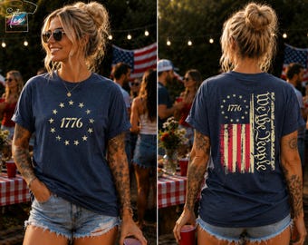Vintage 1776 Patriotic T Shirt, We The People USA Flag Shirt, 4th of July Graphic Tee for Women, America Freedom Shirt