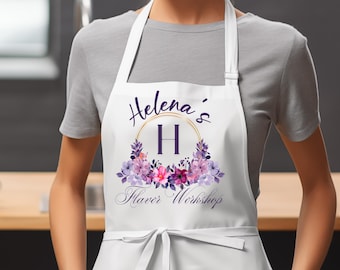 Personalized Floral Apron: Custom Kitchen Gift for Mom