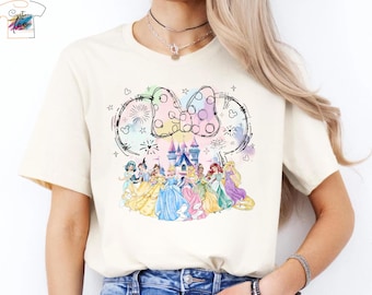 Watercolor Disney Princess Castle T-Shirt, Family Vacation Shirt