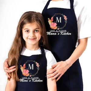 Christmas Apron Gift, Xmas Food Apron Gift, Mama Head Chef, Mother Son Aprons Set Cute Gift, Custom Apron Set for Mom, Mother Daughter Apron