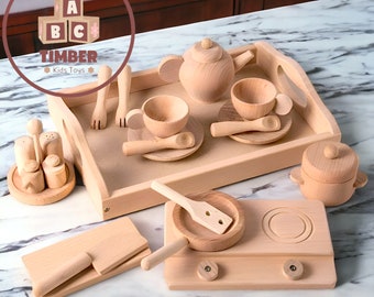 Ensemble d’équipement de cuisine en bois, ensemble de jouets de cuisine en bois, ensemble de jouets de jeu de simulation en bois, ensemble de jouets de cuisine en bois, jouets en bois pour enfants, jouets Montessori