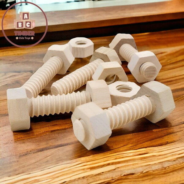 Wooden Bolt and Nuts,Wooden Threading Bolt toy, Wooden Threading Toys, Montessori Kids Toys, Kids Learning Toys, Wooden Kids Toys.