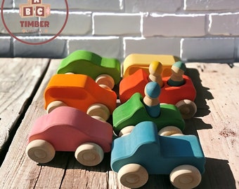 Voitures jouets colorées en bois, jouets pour enfants en bois, voitures en bois, jouets de jeu de simulation.