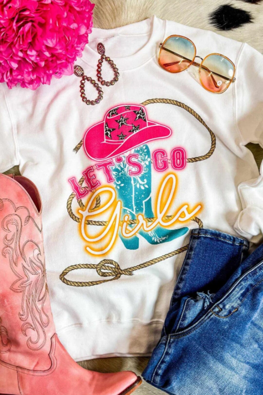 Let’s Go Girls Hat and Bow Graphic Tee main image 1