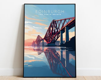 Edinburgh Forth Bridge Travel Art Prints, Scotland, UK, Premium Matte Vertical Posters, Stirling Castle Poster, Wedding or Birthday Gift