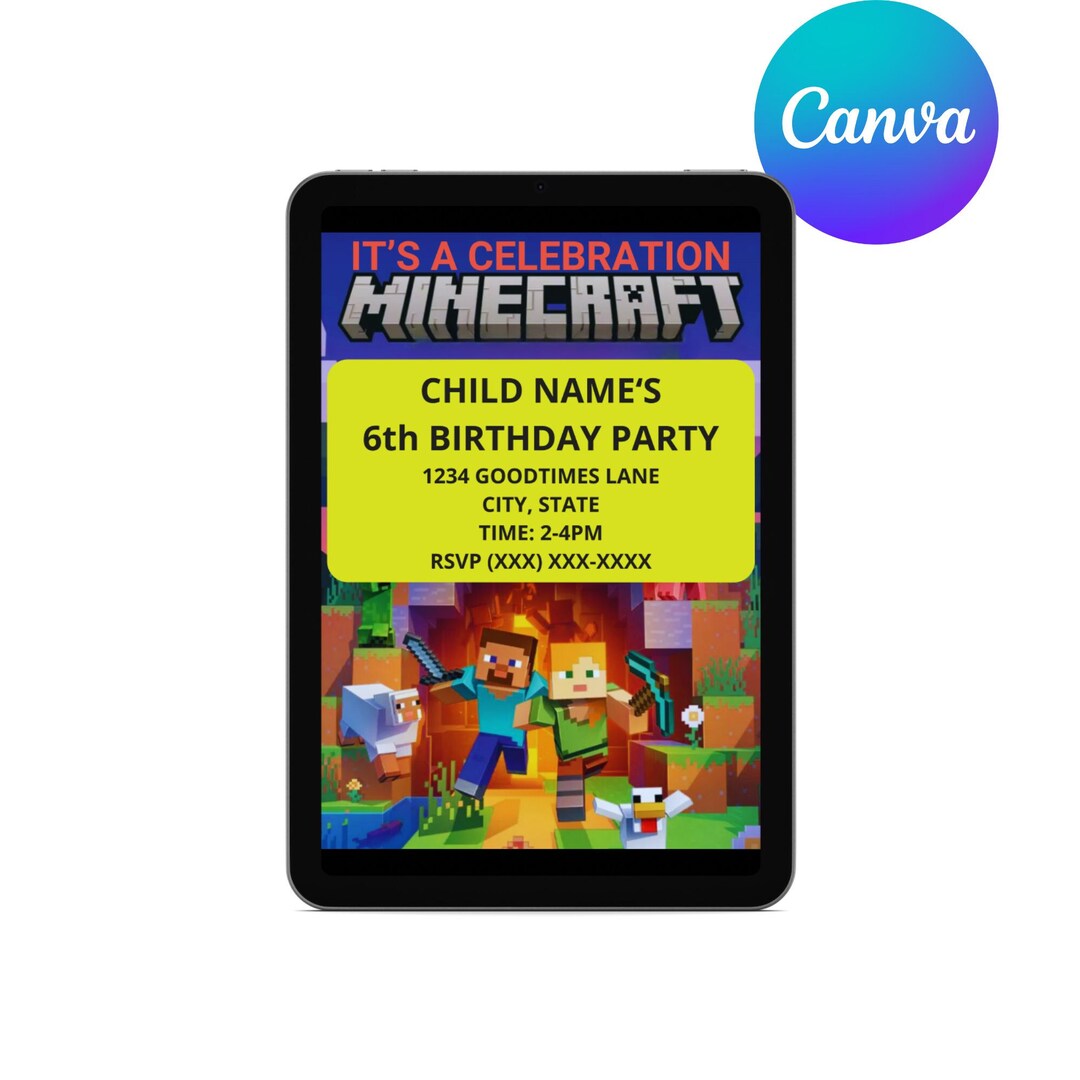 Minecrafter Birthday Invitations Editable Minecraft Birthday Etsy