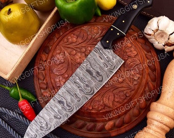 Hand Forged Damascus Steel Kitchen Chef knife, Personalized Chef Knife, Damascus Chef Set, Kitchen Knives, Anniversary Gift, Birthday Gift