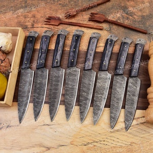 Hand Forged Damascus Steel BBQ Steak Knives Set,Handmade Chef Knife, Damascus Steel Chef Set, Anniversary Gift,Birthday Gift, Christmas Gift