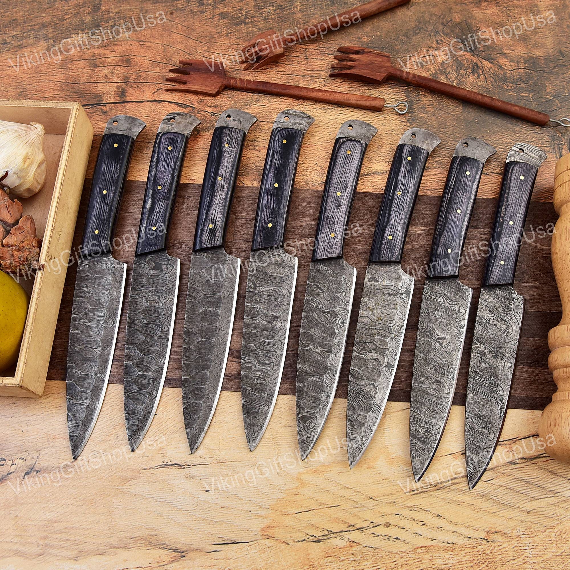 Hand Forged Damascus Steel BBQ Steak Knives Set,Handmade Chef Knife, Damascus Steel Chef Set, Anniversary Gift,Birthday Gift, Christmas Gift