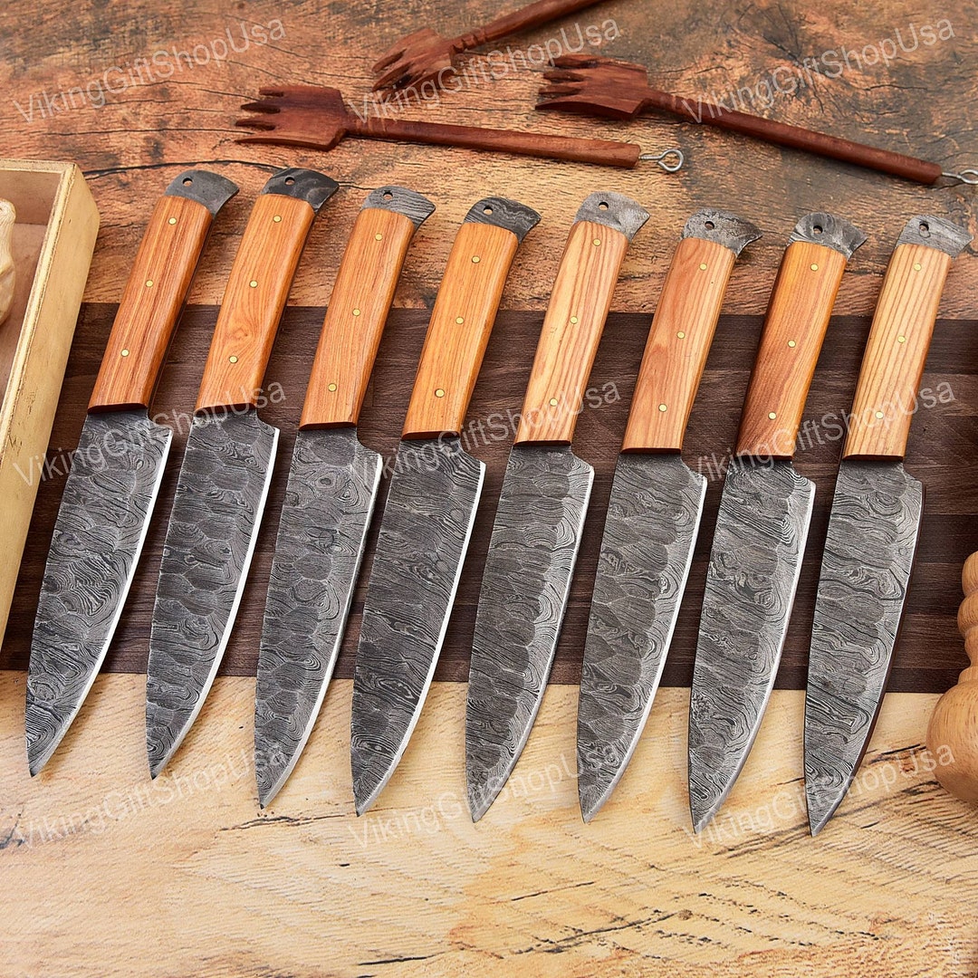 Damascus Steel Handmade Steak Knives Set, Lot of 8 Pcs Steak Knives