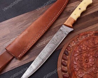 Hand Forged Damascus Steel Fillet Steak Knife, BBQ Steak Knife, meat Cutting Knife, Personalized Knife Gift for Men, Anniversary Gift USA