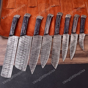 Hand Forged Damascus Steel 8 Pcs Chef Set, Damascus Steel Chef knife, Damascus Chef Set, Kitchen Knife, Birthday Gift, Gift for men USA