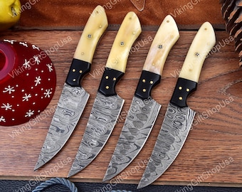 Damascus Steel Hand Forged Steak Knives, BBQ Kitchen Steak knife, Chef knife, Damascus Chef Set, Damascus Chef Set, Anniversary Gift For Men