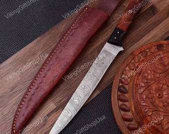 Damascus Steel Handmade Fillet Knife, Hand Forged Damascus Knives, Kitchen Knife, Chef Knife, Damascus Knives, Gift for Men, Birthday Gift