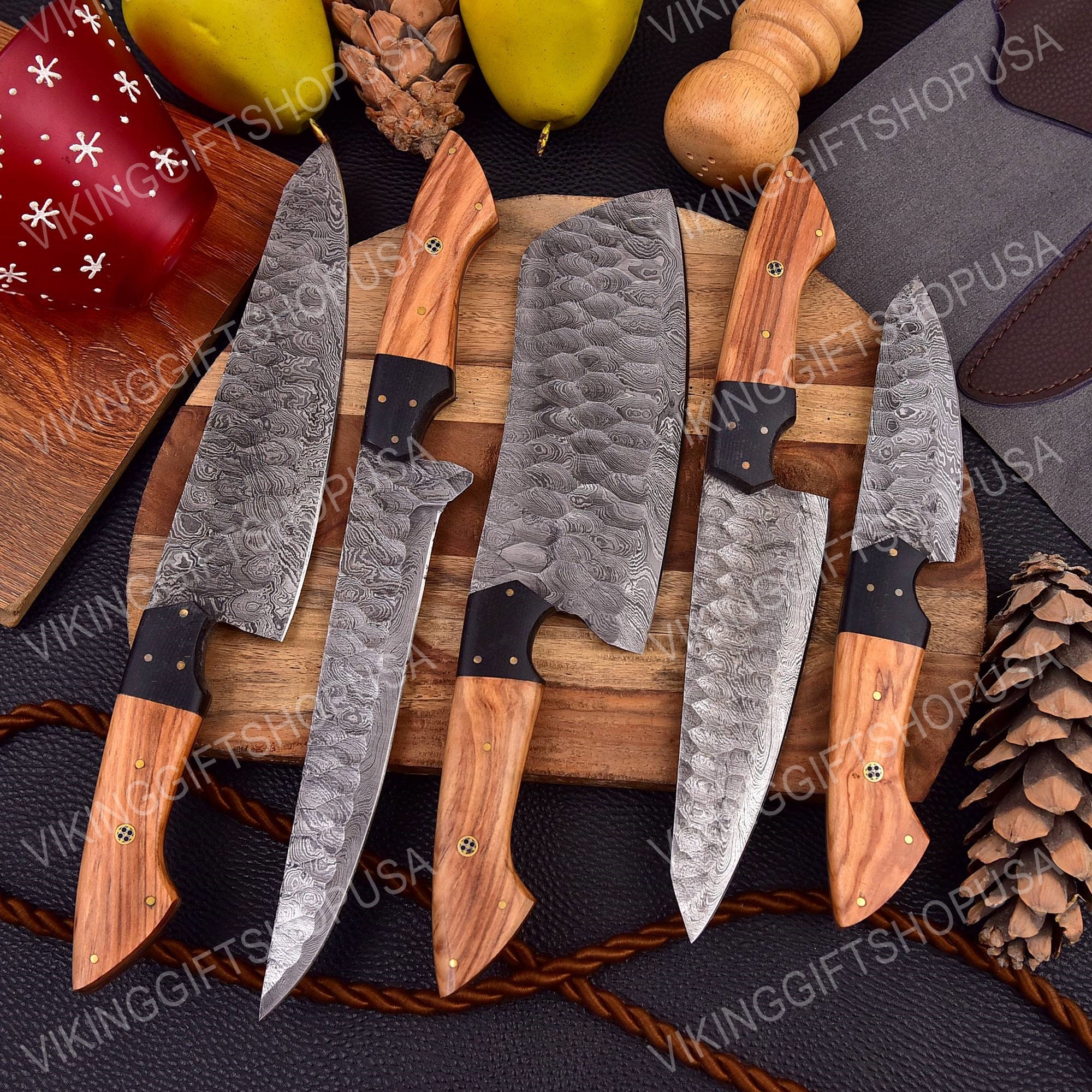 Handmade Damascus Chef Knife Set 6 Pcs,damascus Chef Set,hand Forged Knives,hand  Forged Knives,anniversary & Birthday Gift for Men,knives 