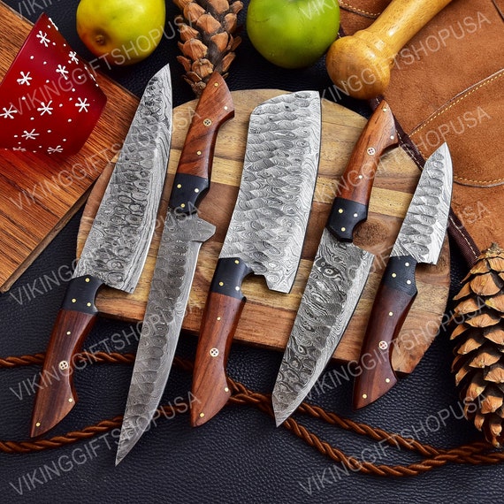 Handmade Damascus Chef Knife Set 5 Pcs,damascus Chef Set,hand