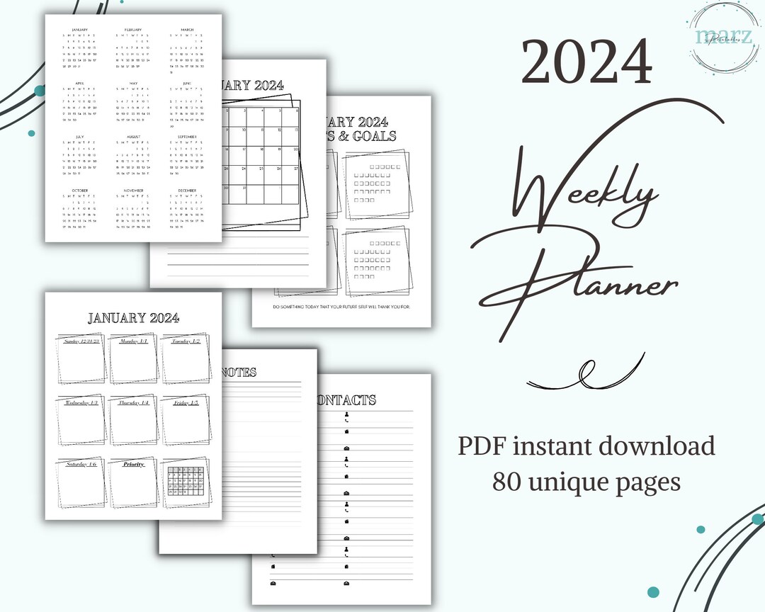 2024 Weekly Planner Digital Download Monthly Habits and Goals Etsy