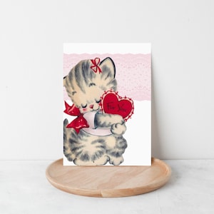 tarjeta del día de san valentín gatito vintage
