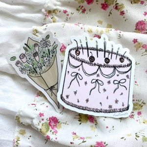 handgetekende boeket- en taartstickerset <3