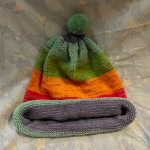 Handknit Rainbow Winter Hat