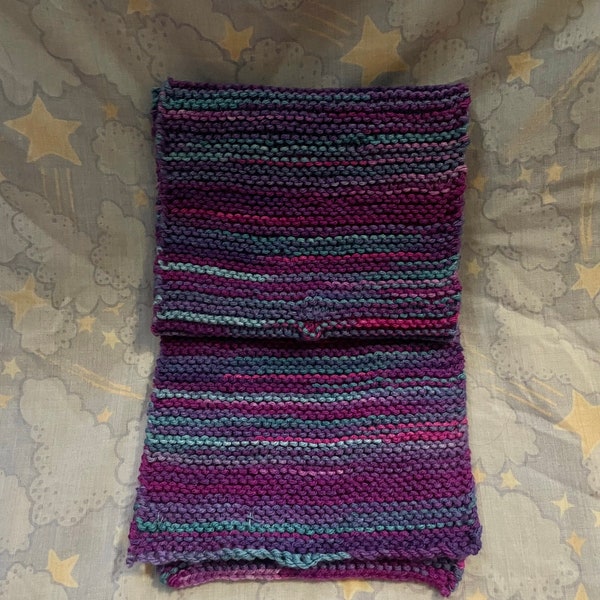 Handknit Multicolor Purple and Blue Scarf