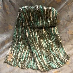Handknit Multicolor Gray, White, & Teal Scarf/Shawl