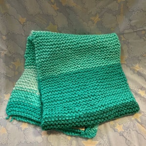Handknit Blue Striped Scarf/Shawl