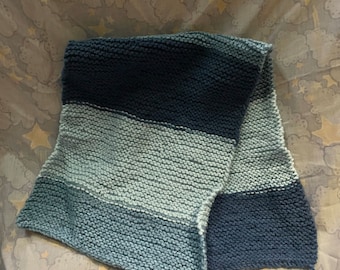 Handknit Blue Striped Scarf/Shawl