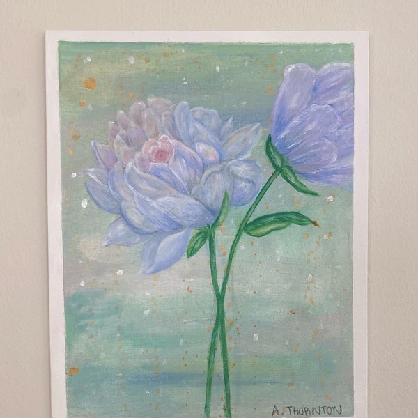 Peinture acrylique pivoine bleue et rose