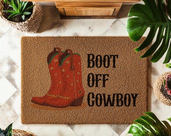 Boots Off Cowboy Coir Doormat, Personalized Western Decor