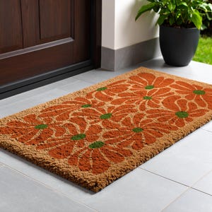 Boho Poppy Doormat, Retro Floral Welcome Mat, Mid-Century Modern Porch Decor, Botanical Home Gift