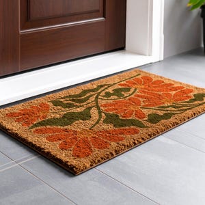 Retro Poppy Doormat, Boho Modern Gift for Home, Modern Botanical Floral Welcome Mat, Porch Decor Gift, Mid-Century Porch Decor