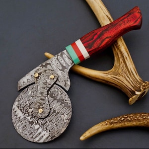 Hand made Damascus pizza destroying thing!!!!.Pizza Cutter.