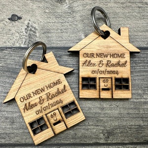 2x Personalised Our First Home Engraved Wooden Keychains with YOUR DOOR NUMBER, New Homeowner Present 2023, Housewarming Gift For The Home