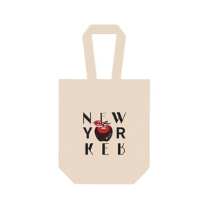Wine Tote Bag Mother's Mom Gift, Wine Lover Picnic Tote, NYC Style Canvas Gift Bag, Double Wine Bottle Carrier, Gift for Her, New York mom image 8