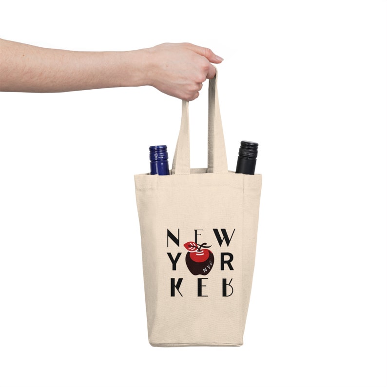 Wine Tote Bag Mother's Mom Gift, Wine Lover Picnic Tote, NYC Style Canvas Gift Bag, Double Wine Bottle Carrier, Gift for Her, New York mom image 6