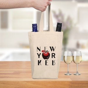 Wine Tote Bag Mother's Mom Gift, Wine Lover Picnic Tote, NYC Style Canvas Gift Bag, Double Wine Bottle Carrier, Gift for Her, New York mom image 4