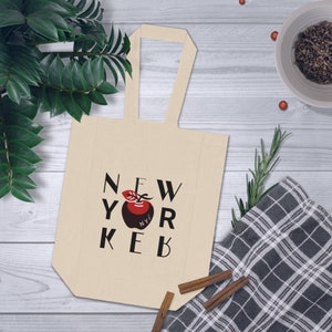 Wine Tote Bag Mother's Mom Gift, Wine Lover Picnic Tote, NYC Style Canvas Gift Bag, Double Wine Bottle Carrier, Gift for Her, New York mom image 7