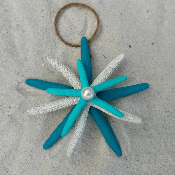 Beachy, Starfish Ornament, Teal, White, and Sky Blue