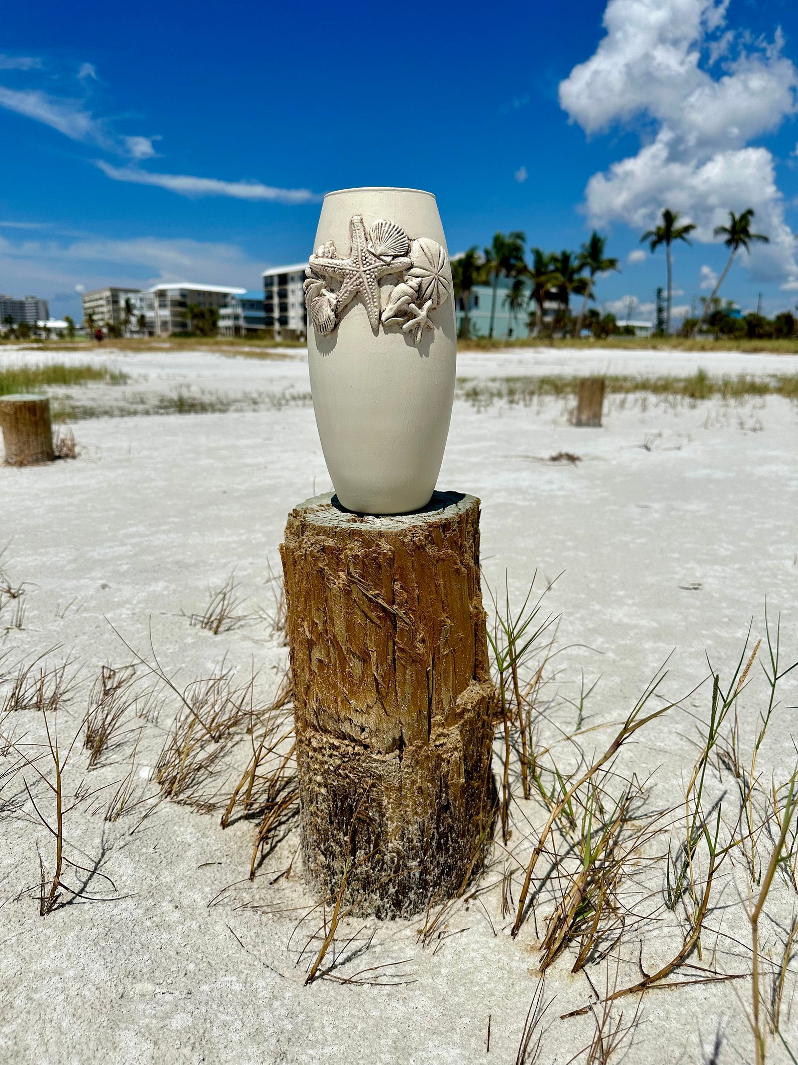 Beachy, Neutral Coastal Vase With Shells - Etsy