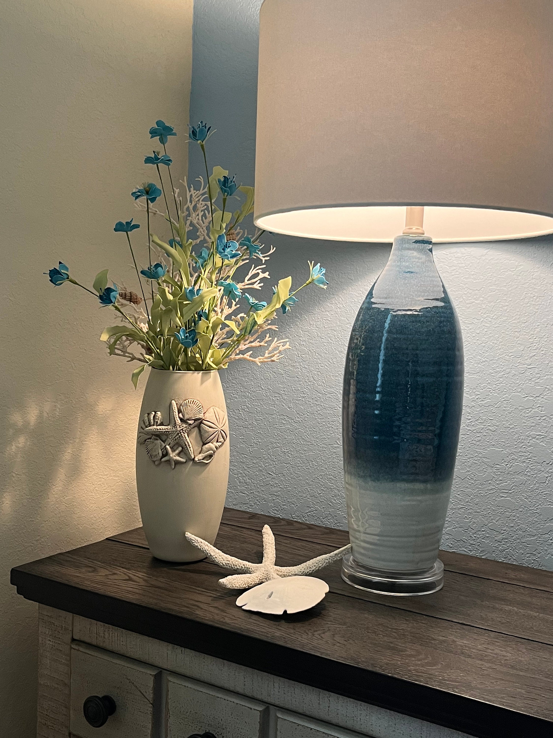 Beachy, Neutral Coastal Vase With Shells - Etsy