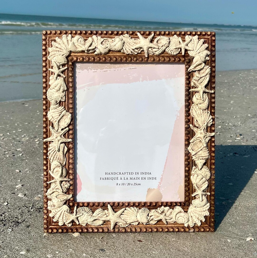 8X10 Wood Beaded Coastal Picture Frame, With Molded Clay Shells on the ...
