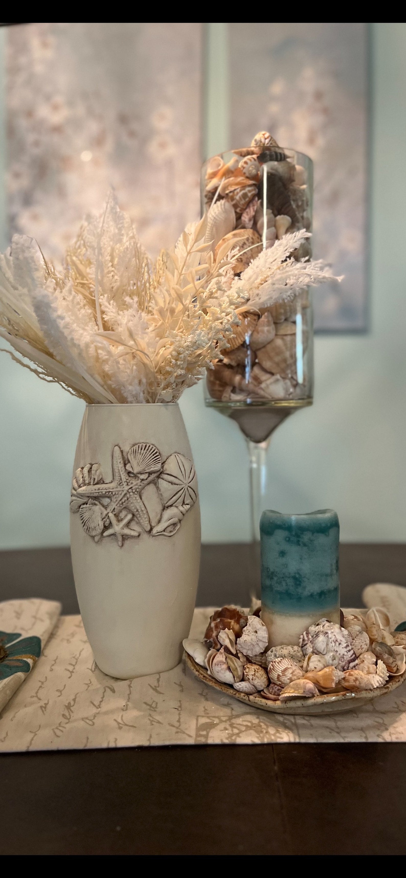 Beachy, Neutral Coastal Vase With Shells - Etsy