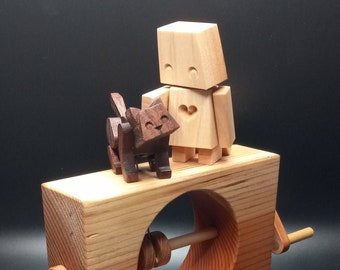 Robot Petting Cat Automaton (the robot pets the cat as you turn the hand crank!)
