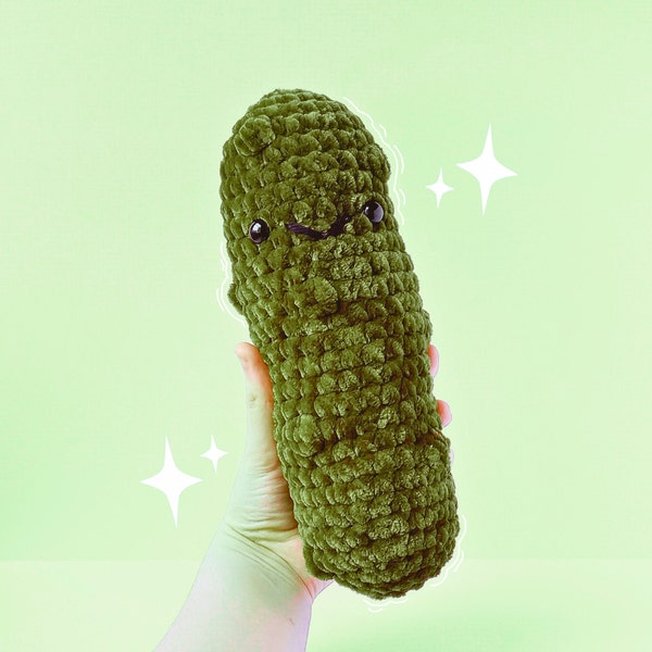 Crochet Pickle Plushie | Emotional Support Pickle | Chonky Amigurumi Pickle Stuffed Toy | Funny Pickle Buddy Plush | Squishy Velvet Yarn Toy