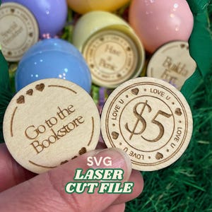 Fichas de Pascua SVG - Archivo cortado con láser para rellenos de canastas de Pascua y recompensas de búsqueda de huevos Juego de 42 fichas de huevos de Pascua SVG, archivo cortado con láser SVG de Pascua