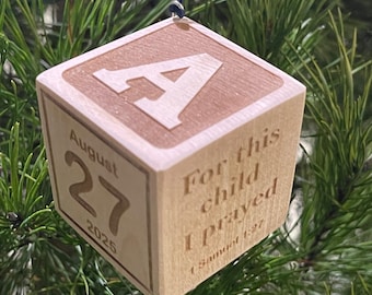 Baby Block Christmas Ornament - Personalized Baby’s First Christmas 2025 - Custom Engraved Wood Alphabet Keepsake-Baby Gift for Boy or Girl