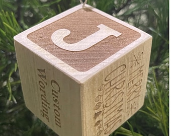 Personalized Wood Baby Block Ornament – First Christmas Keepsake