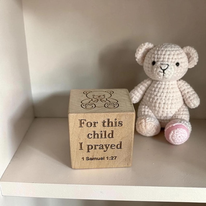 Personalized baby stats block made from maple wood and engraved on all six sides for newborn keepsake gift